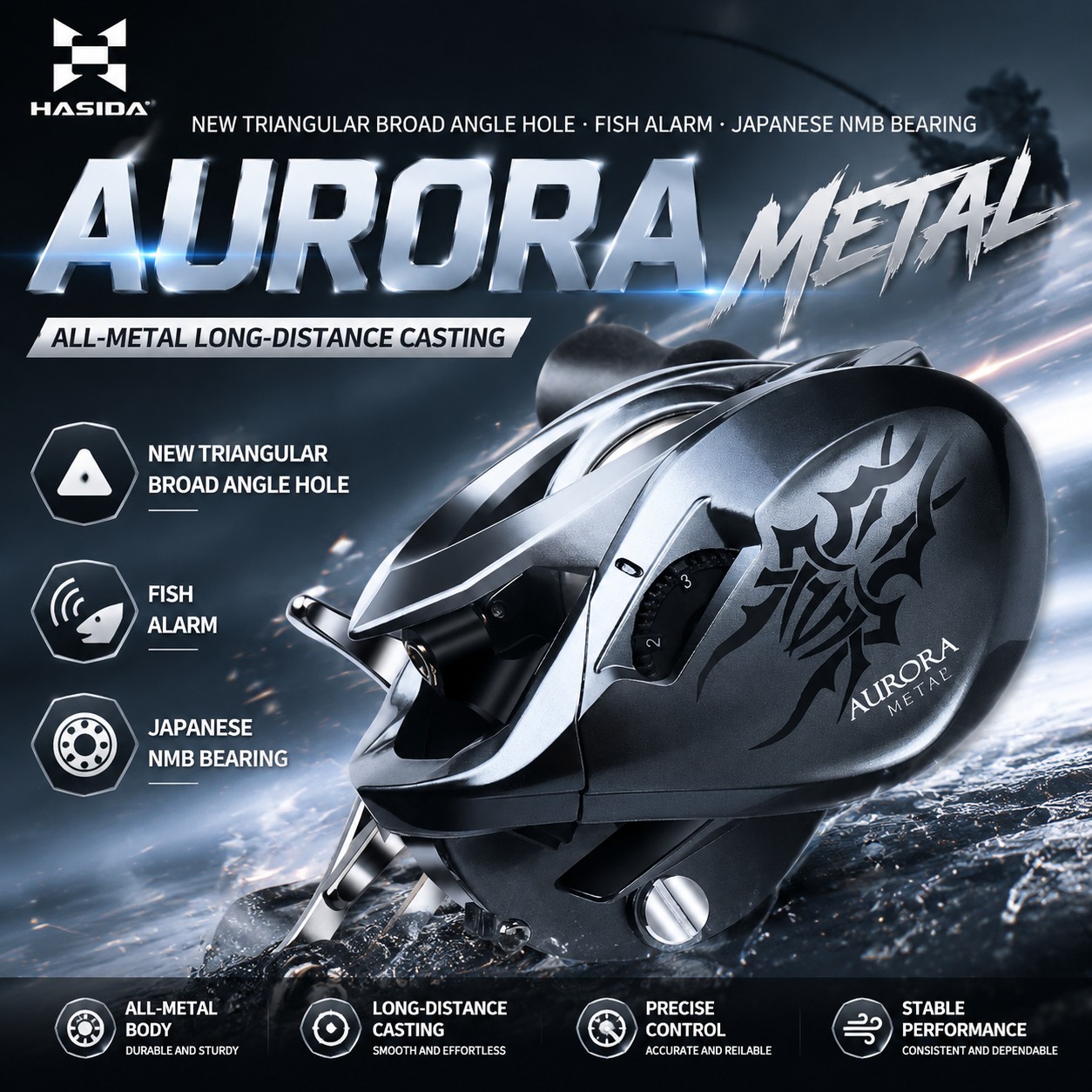 Abu Garcia Reel Max - HASIDA Metal Rotor Aurora Kołowrotek Baitcastingowy